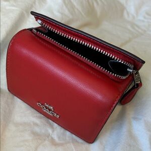 Coach Red Leather Small Trifold Wallet with Silver Logo